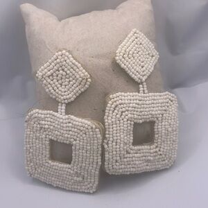 Vintage white glass beaded earrings